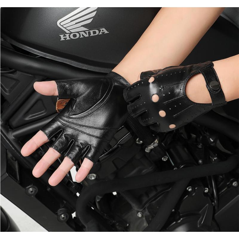 Męskie Rękawiczki z Prawdziwej Skóry z Odkrytymi Palcami Rękawiczki ze Skóry Owczej Rękawiczki Outdoorowe do Jazdy na Rowerze Prowadzenia Motocykla Bezpalcowe Rękawiczki na Siłownię