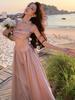 French Waist-Hugging Spaghetti Strap Evening Dress with Full Skirt