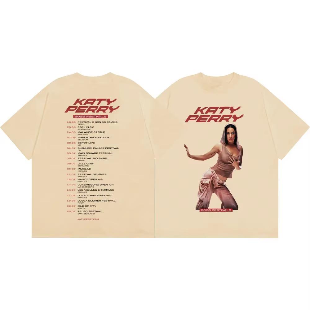 2026 Katy Perry Festival Tour Merch Maglietta Uomo Donna Estetica Vintage Manica Corta Moda Hip Hop Maglietta Oversize