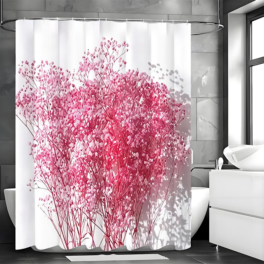 Pink Full Star Shower Curtain, Bathroom Decorative Shower Curtain, Waterproof Shower Curtain with Hooks