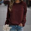 Women's Crew Neck Long Sleeve Cotton Blend Top Loose Fit Casual Style Solid Color Sweatshirt Tee