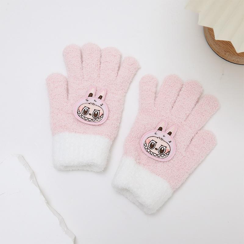 Neue Winter Cartoon Farbkombination Labbu Warme Fünf-Finger-Handschuhe Kinderhandschuhe für Jungen und Mädchen Süße Fingerhandschuhe