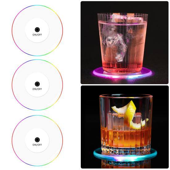 3Pcs LED Glowing Coasters Cup Holder Mat Light Bar Placemat Acrylic Party Drink Backlight Pad Home Kitchen Decor