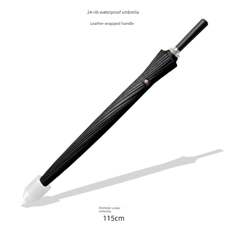 24-Rib Waterproof Umbrella, Double-Sized Reinforced Long-Handle Umbrella for Men, Wind-Resistant, Extra-Large Three-Person Straight Umbrella