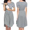 Summer Mother Breastfeeding Dress Openable Front Striped Round Neck Irregular Hem Short Sleeve Pregnant Women Nightdress Midi Dress