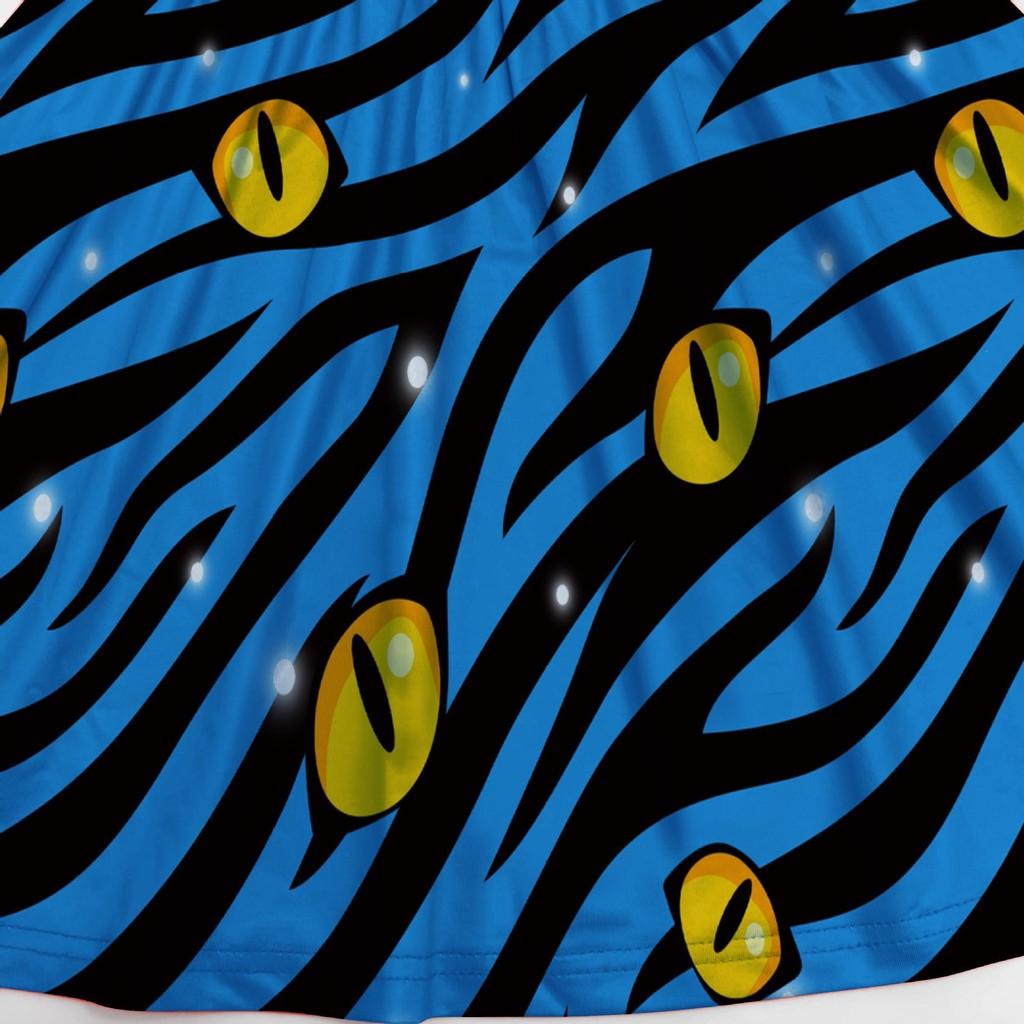 Kids Girls Anime Cartoon Blue Tiger Animals Monster Printed Ruffle Dress Halloween Cosplay Costumes