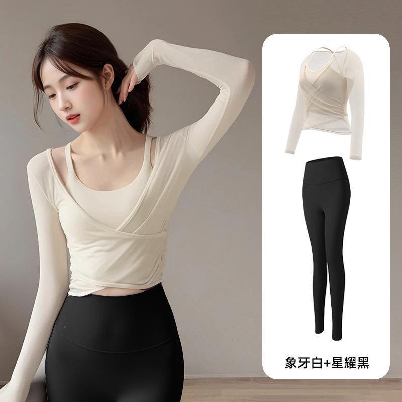 Yoga Clothes Women's Tops 1011 Spring Pilates Training Blouse Fitness Long-sleeved Sports Two-piece Set High Elastic Quick Drying