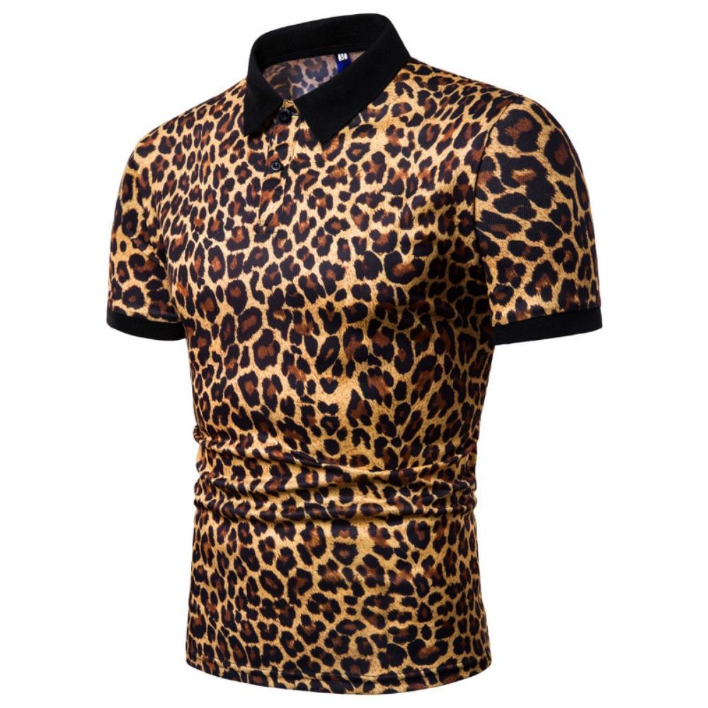 

2026 Summer New Men s Leopard Print Short Sleeved T-shirt Men s Polo Shirt with Collar Polo Shirt Men s L жовтий