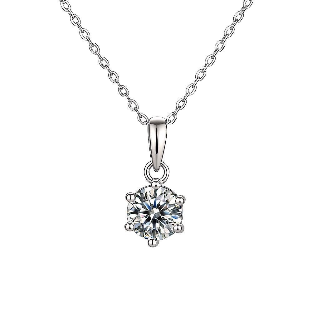 Elegant Women's 925 Sterling Silver Six-Prong Solitaire Pendant Necklace - Luxury Banquet Clavicle Chain Accessory