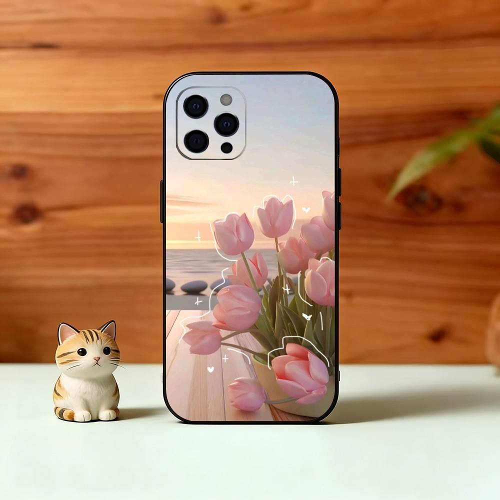 Super Beautiful Tulip Phone Case For iPhone 17, 16,15,14,13,12,11 Plus,Pro Max, Others Soft Black Cover
