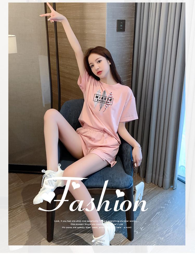 Trendy Women's Summer Two-Piece Set: Hong Kong Style Short Sleeve Top & Shorts for Relaxed Sports Leasure