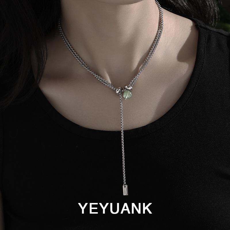 Nohara Aoi Trendy Double-Layer Natural Stone Titanium Steel Necklace for Men and Women