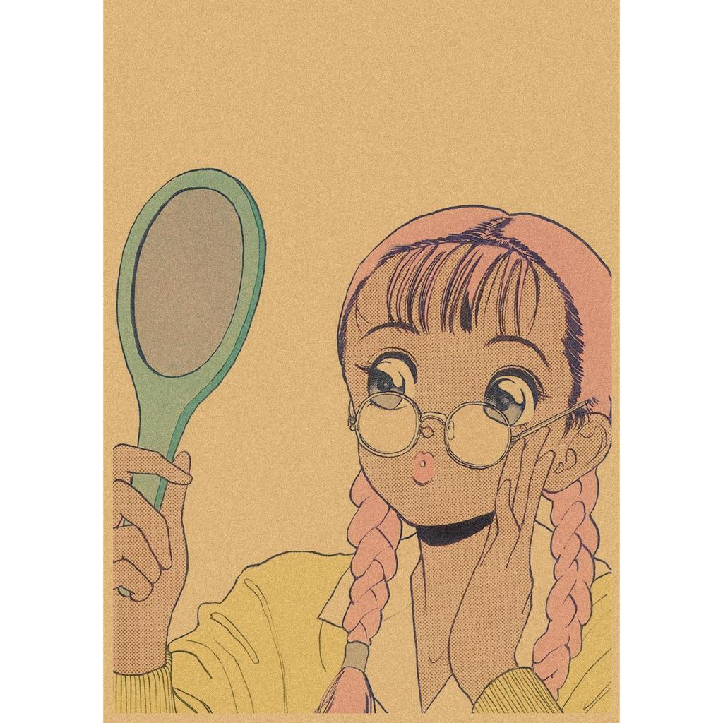 Sakura Diaries Retro Kraftpapier Manga Illustration Wandkunst