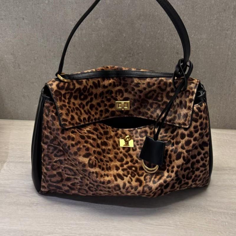 2024 New High-end Bag Large-capacity Leopard Print Tote Horse-hair Portable Single-shoulder Cross-body Women