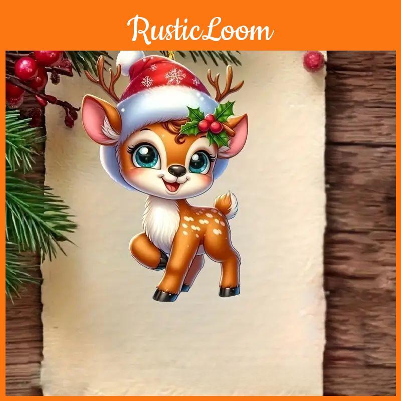 Acrylic Car Decor Hanging With Cute Deer And Christmas Tree Theme For Automobile Interior