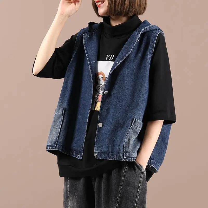 Vest for Women Cotton Autumn Spring Sleeveless Tops Demin Vest Versatile Oversize Casual V-neck Vest