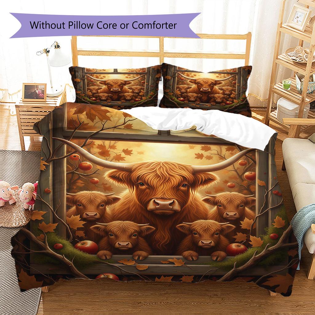 Autumn leavesanimals Pattern Bedding Quilt Set Quilt Cover Pillowcase Home Decoration Birthday Gift (1 * duvet cover + 2 * pillowcase, without core)