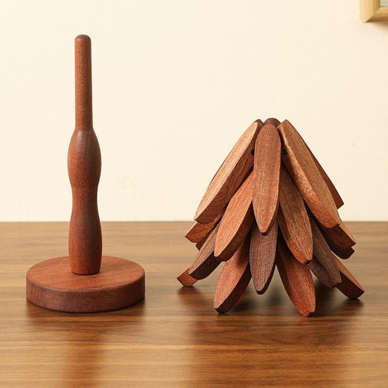 5Pcs Wooden Tree-Shaped Coasters with Base Heat-resistant Drink Placemats Pot