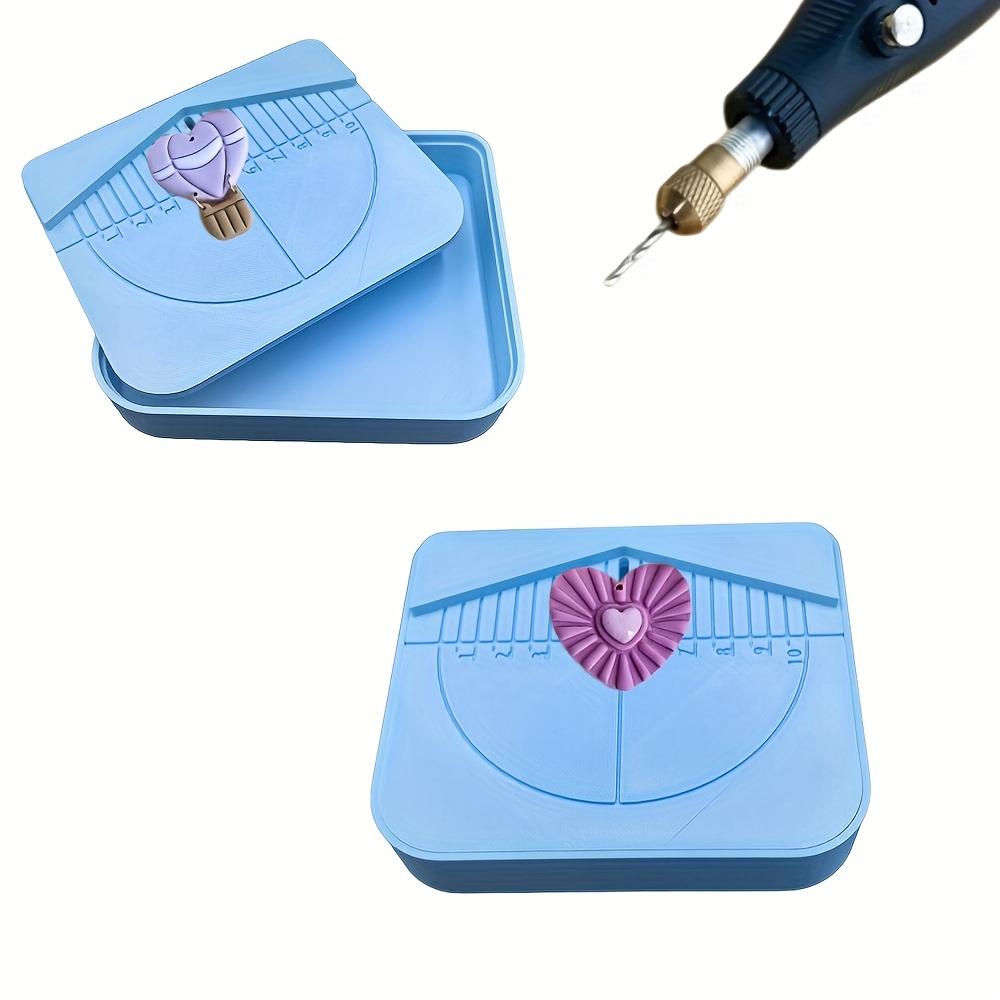Polymer Clay Cutter Tool with Heart-Shaped Guide Hole Maker & Dust Box Rectangular Earring Drill Stand for Precision Resin Jewelry Crafting