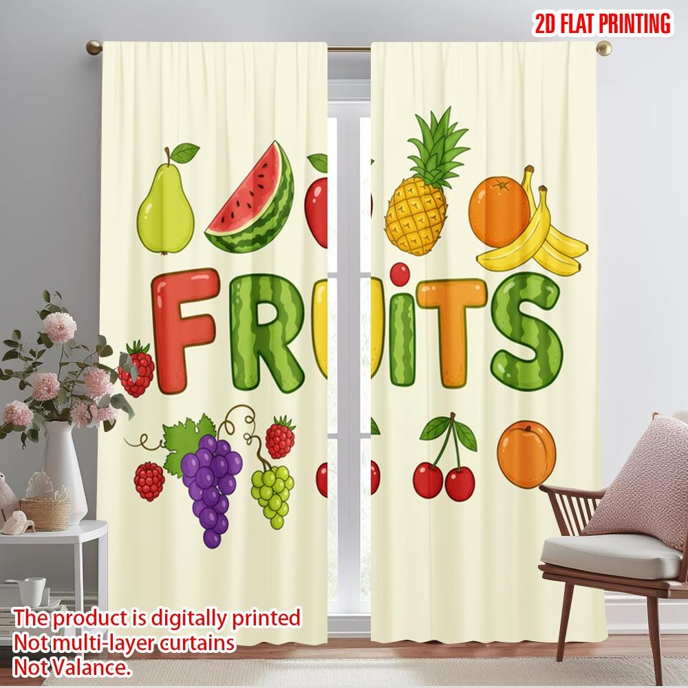 

2pcs 2D flat printing Window Drapes Fruits illustration cartoon design Polyester Fabric Without Electricity All Season Party & 52.50×116.00 CM 2pcs