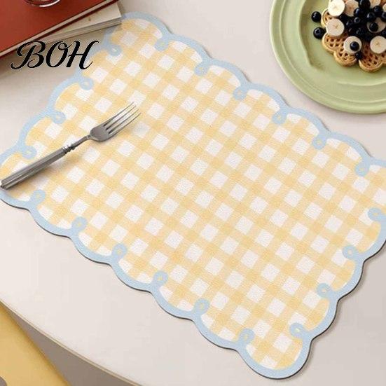 Plaid Placemat Diatomite with Wavy Edge, Heat Resistant Non-slip Table Mat Mat, Absorbent Quick Drying for Kitchen Counter