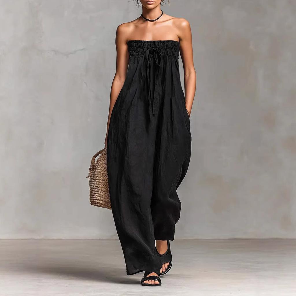 Women's Fashionable Color Sexy Strapless Casual Jumpsuit Without Sleeves