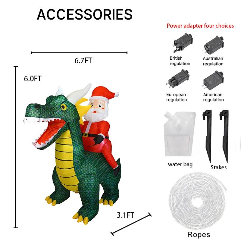 5.91FT Giant Inflatable Santa Dragon Toy Home Decor Ornaments Christmas Decorations Outdoor Xmas Supplies Festive Holiday Gift