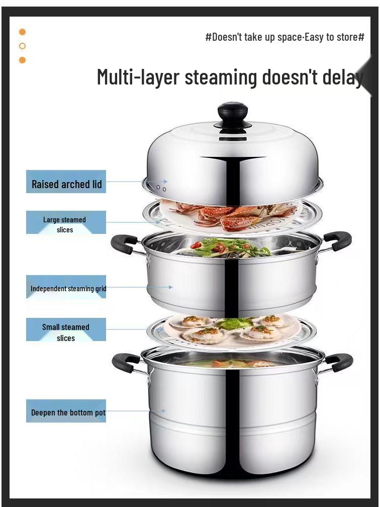 Stainless Steel Double-Layer Steamer Pot for Induction & Gas Cookers, Large Size, Ideal for Steaming Buns and Fish