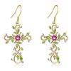 Flower Cross Pendant Necklace Earrings Jewelry Set for Women Gifts