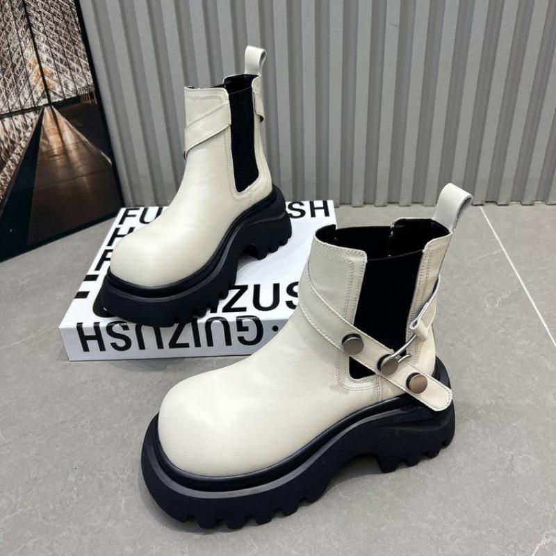 Autumn muffin thick-soled short boots versatile new belt buckle cigarette tube single boots heightening Martin boots women
