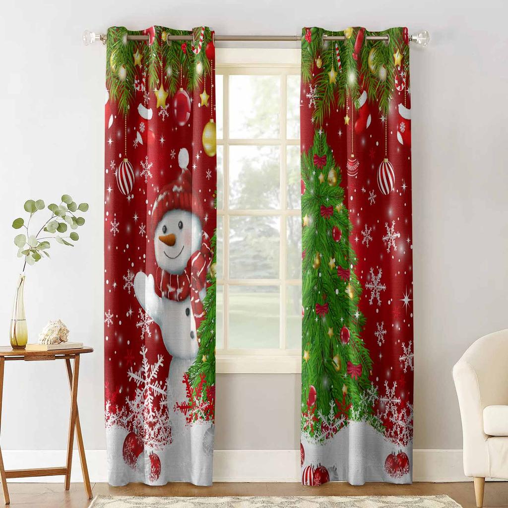 Weihnachtsbaum Schneeflocke Kiefernzweig Schneemann Süßigkeiten Verdunkelungsvorhänge für Wohnzimmer Schlafzimmer Fensterdekoration Jalousien Vorhänge