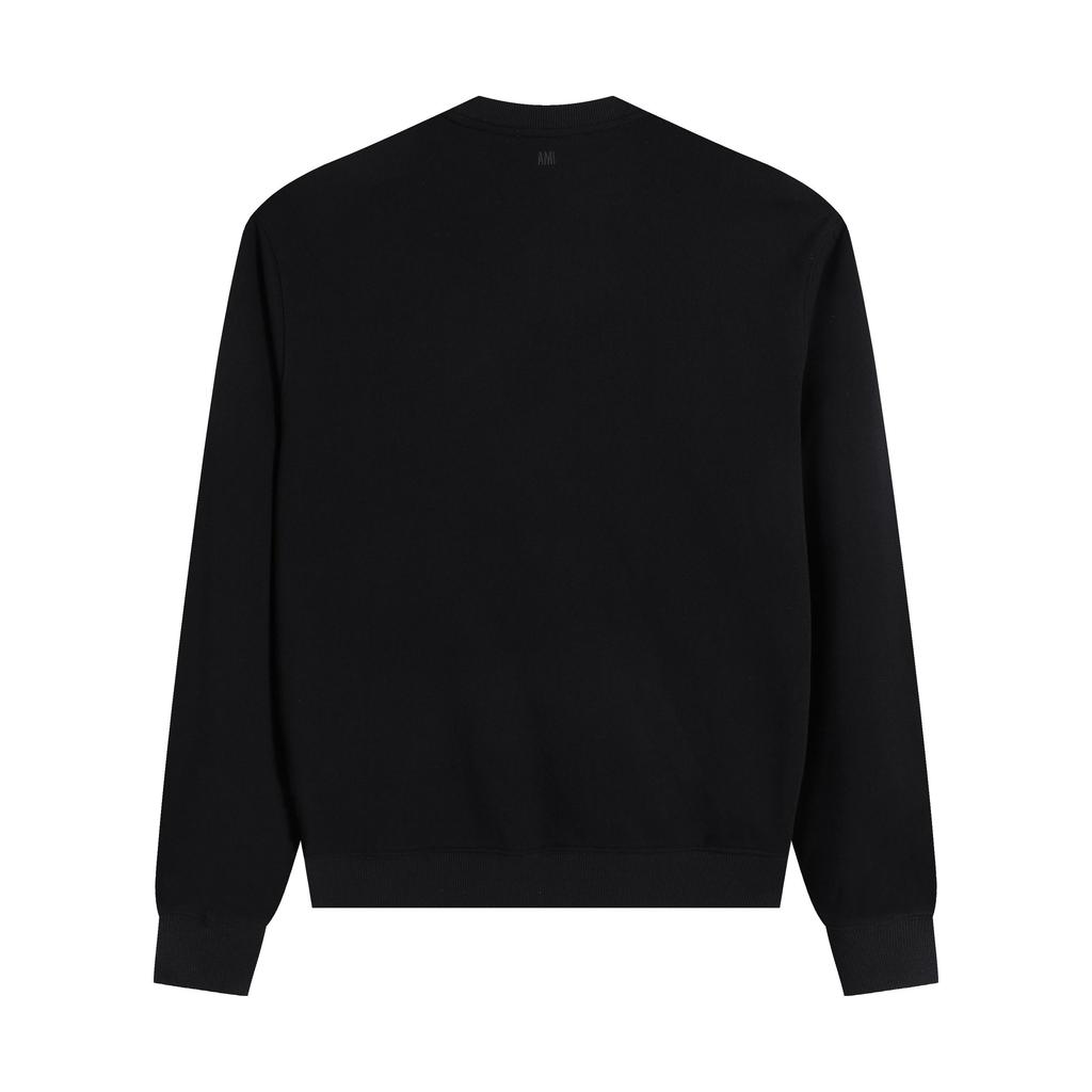 214 AMI 2025 Podzim a Zima Nová Vyšívaná Bílá Malé Srdce Vysoce kvalitní Bavlna Kulatý Výstřih Pánská Mikina