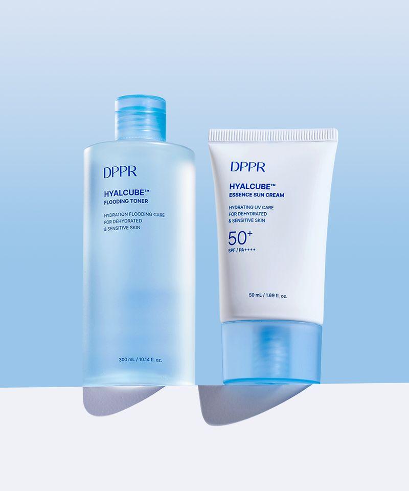 [2 SET] Hyaluronic Acid HyalCube Essence Sun Cream 50ml + Hydration Toner 300ml