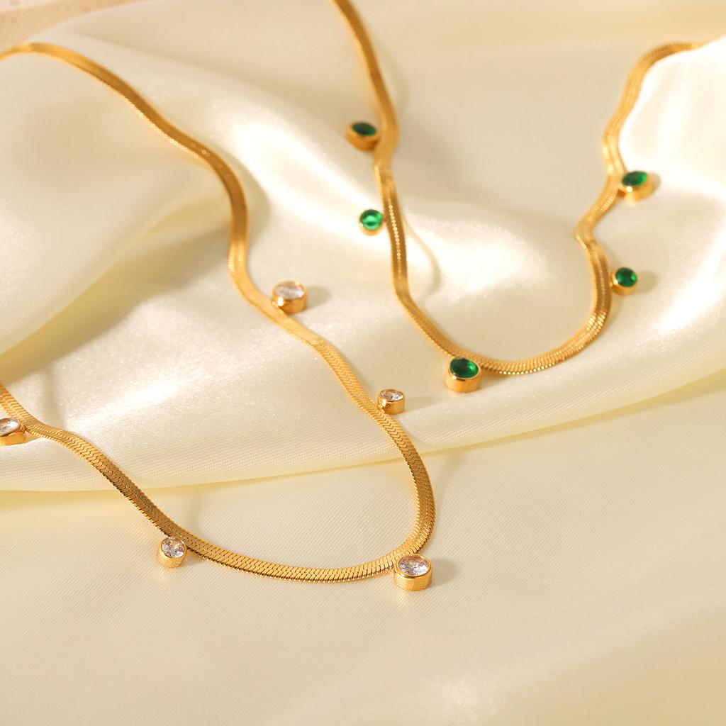 18K Gold Stainless Steel Snake Chain Necklace with Round Zircon, Women's Niche High-end Titanium Steel Clavicle Chain