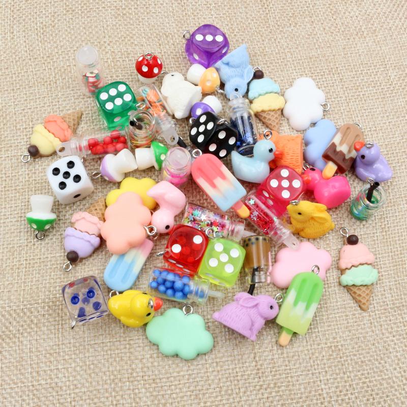 10Pcs Multi-Styles Mix Fruit Animals Dice Cloud Resin Earring Charms Diy Findings Keychain Bracelets Handmade Charms
