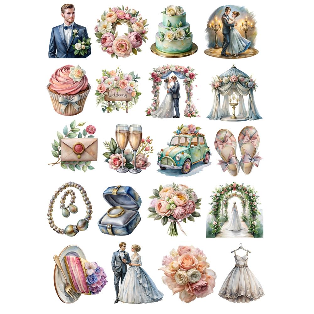 20Pcs/pack Cute Watercolor Wedding Rose Blossoms Stickers Scrapbooking Decoration Paper Stationery DIY Sticker School Supply