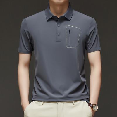 İş Erkeklerinin Trend Marka Kısa Kollu Tişörtü Kişiselleştirilmiş Cepli Yaka Tişört Polo Tişört İnternet Ünlüsü Slim-Fit Yarım Kol