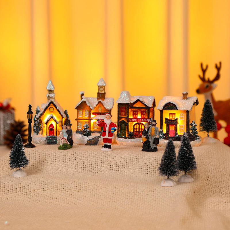 Christmas Glow Little House Set Resin Christmas Scene with Christmas Gift Ornaments