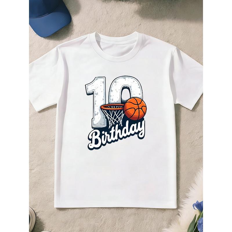 European sizes Boys  Youth T-Shirt,  10Th Birthday Basketball  Print, Boys  10Th Birthday, Basketball Enthusiast, Birthday Commemorative Design 110 белый