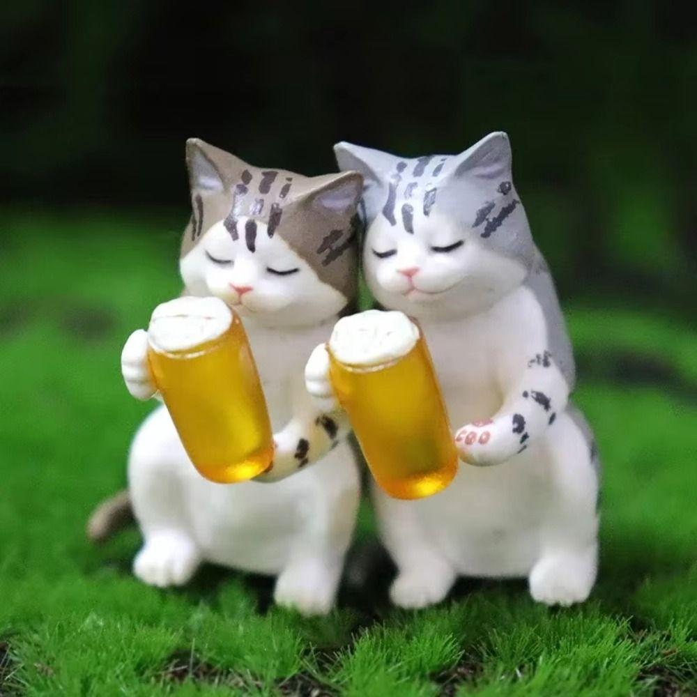 Cartoon Beer Cat Figures Mini Cat Statue Toy Funny Cat Center Console Ornaments  Home Decor
