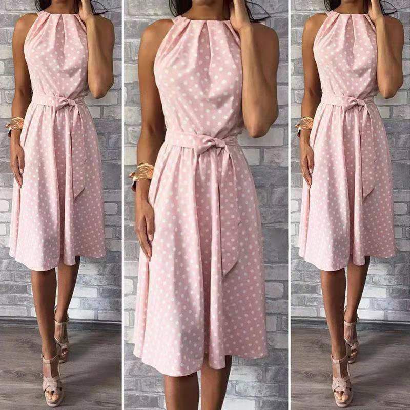 Trendy Plus Size Women's Sleeveless Polka Dot Midi Dress For Summer Celebrations