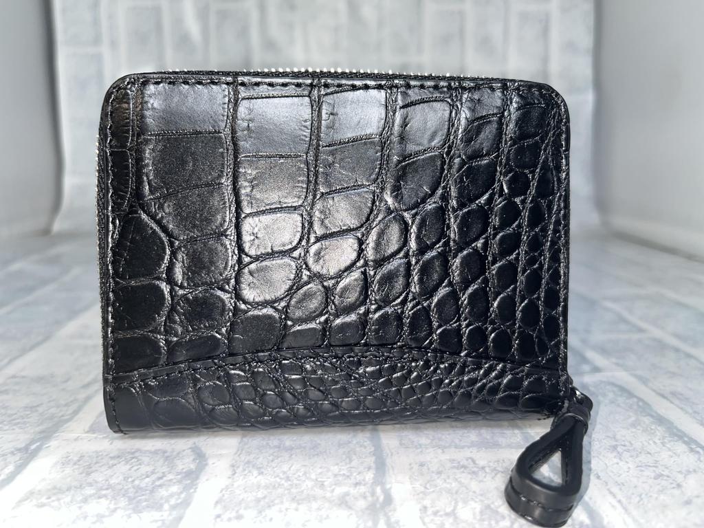 GUODI Compact Bifold Wallet, Genuine Crocodile Leather, Unisex, for Men and Women, NB7-W222 (Black)
