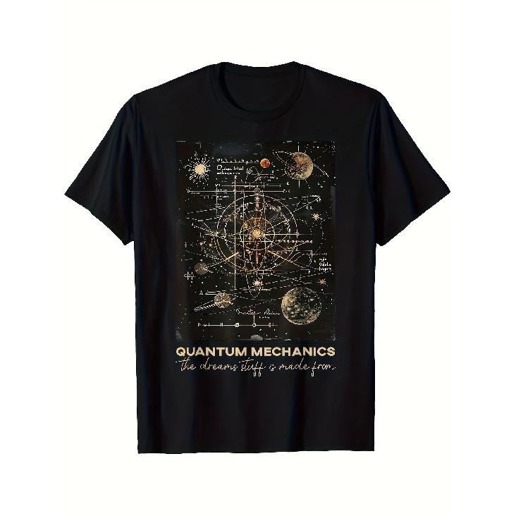 Men s Quantum Mechanics T-Shirt - 100% Cotton 180gsm Heavyweight Crew Neck, Science-Themed Physics Graphic with Schrödinger s Equation & Quantum S чёрный
