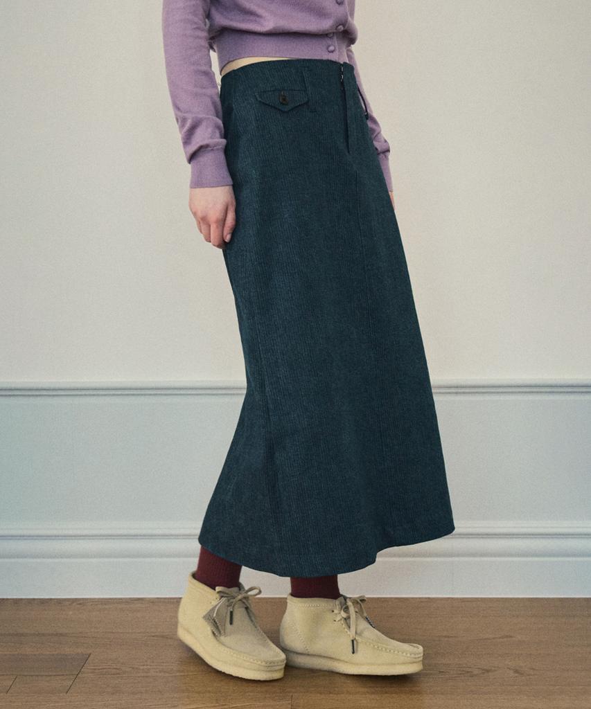 Aueonoseuteljia Pocket Herringbone Midi Skirt_Denim(O25-Sk03)