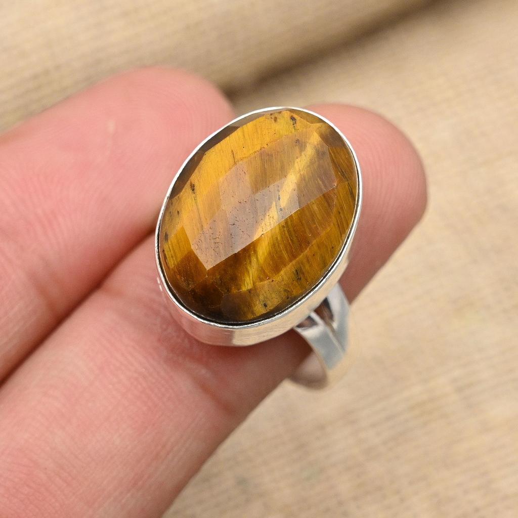 Tiger Eye Gemstone Handmade Solid 925 Sterling Silver Ring Jewelry