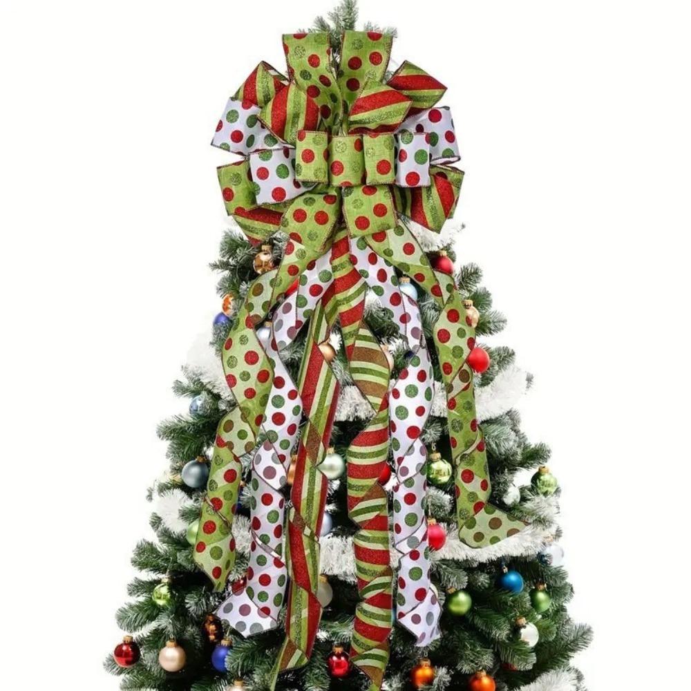 Large Green Bow Christmas Tree Topper Bow Wreath Linen Bowknot Decorations Ornaments