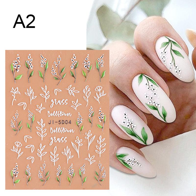 5D Nail Stickers Flowers Heart Shape Decor Acrylic Embossed Slippers Gold Frame Nail Decals Cherry Blossom Manicure