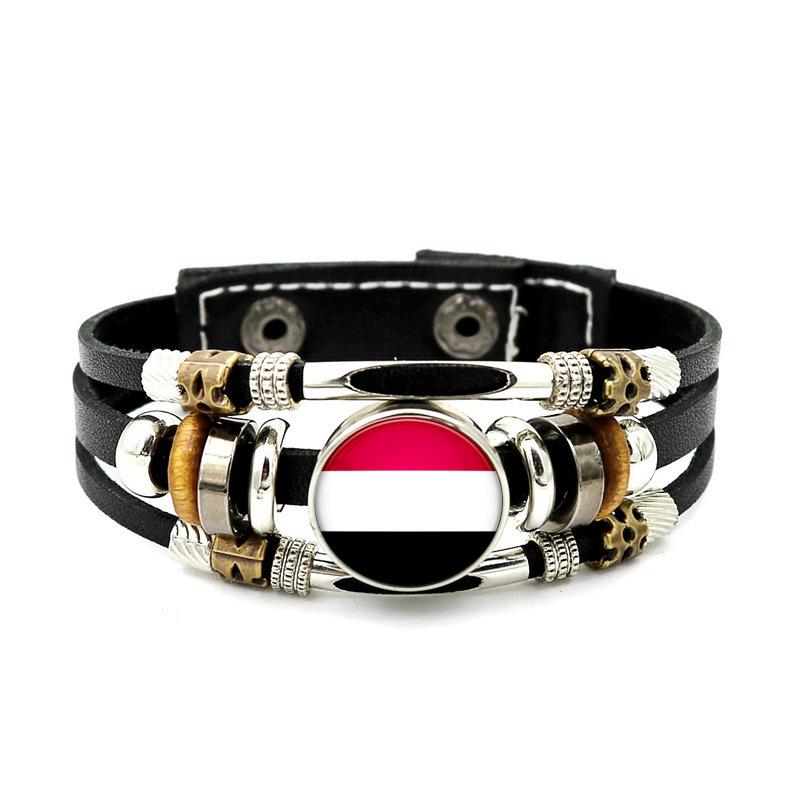 Factory National Country Flag Design Bracelet Crystal Bead Snap Button Sports National Team Jewelry Gift Leather Wrap Bracelet