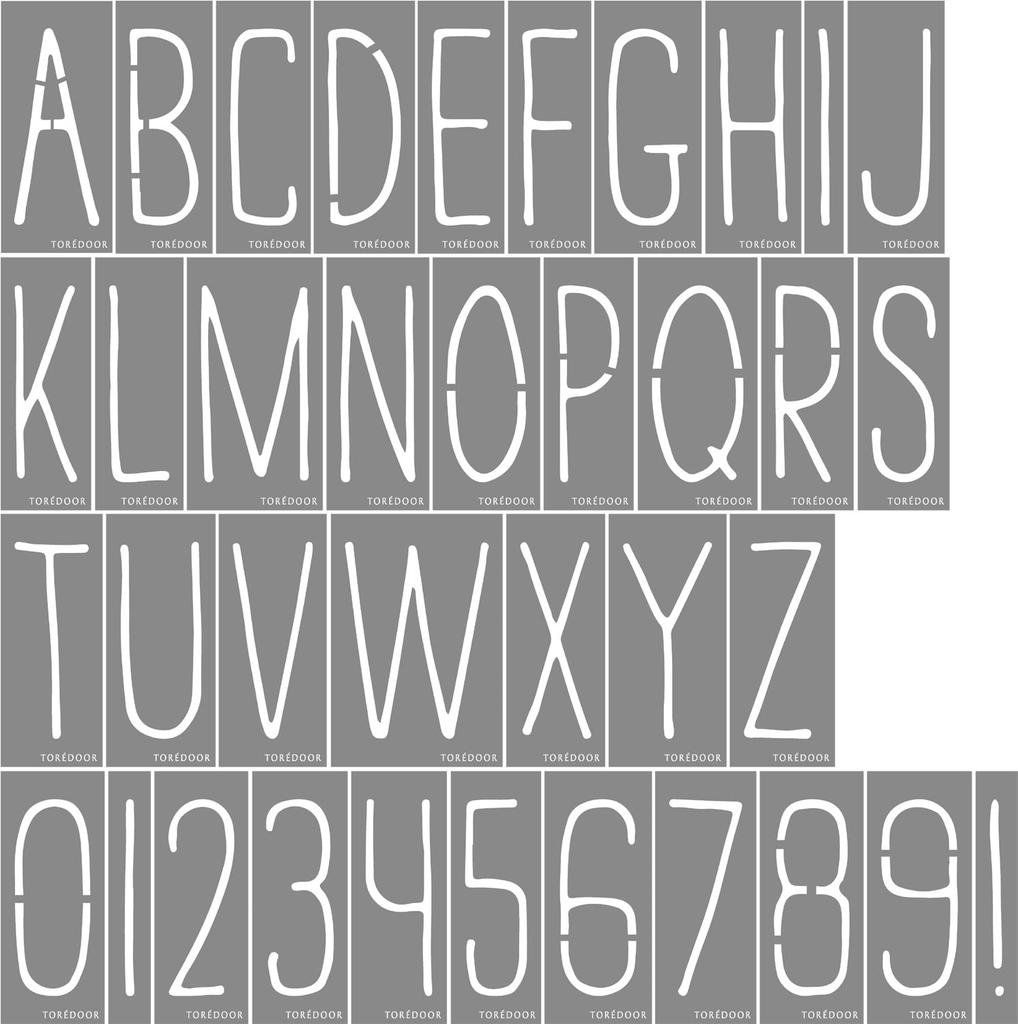 Set of 2 Stencil Letter TOREDOOR Sheets Alphabet, Gardening, Hand-Drawn Style, Height 4cm/7cm,