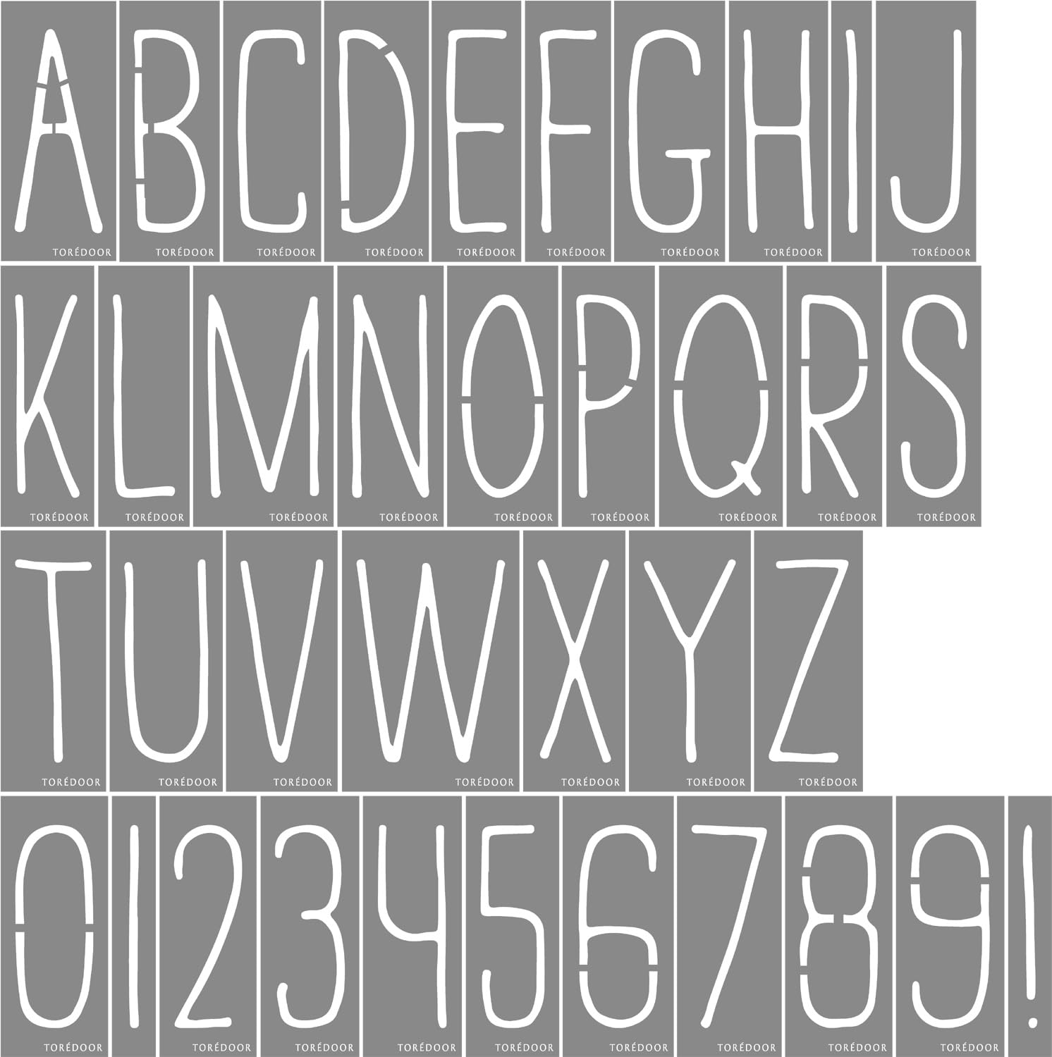 

Set of 2 Stencil Letter TOREDOOR Sheets Alphabet, Gardening, Hand-Drawn Style, Height 4cm/7cm,